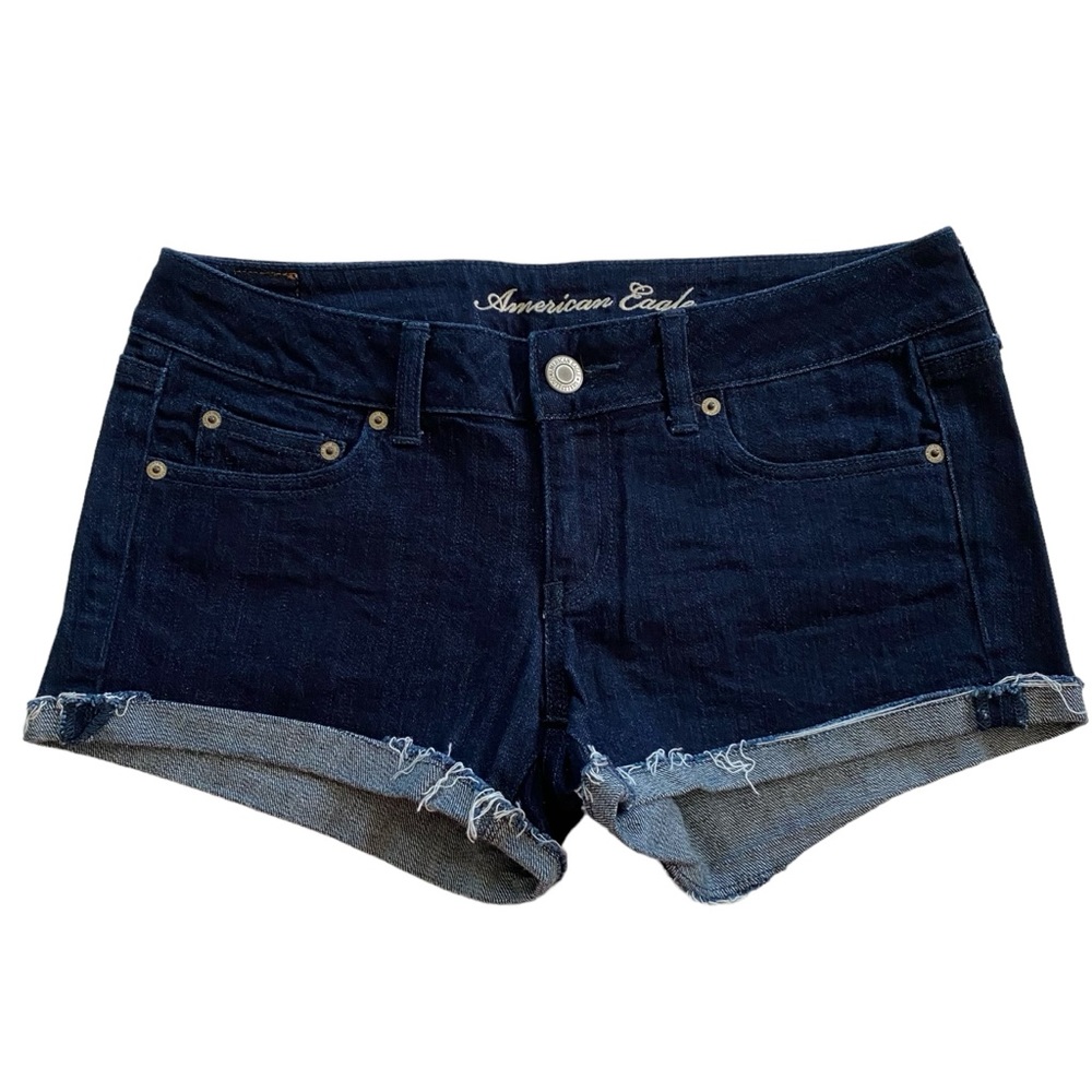 American Eagle Stretch Women’s Dark Wash Rolled Cuff Denim Jean Shorts Size 8
